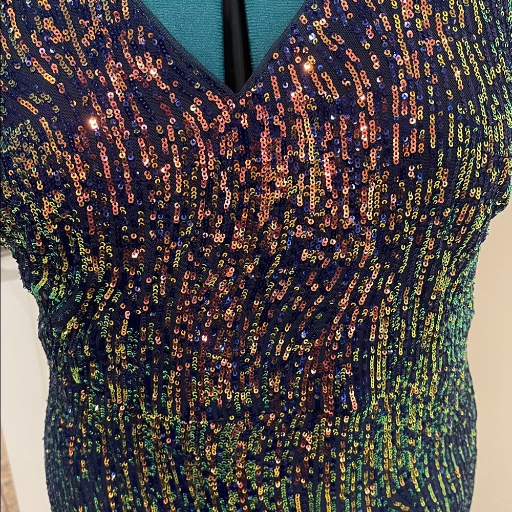 Night Way Collections Navy Maxi Dress with Multicolor Iridescent Sequins